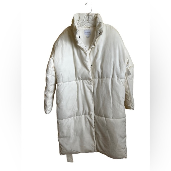 NWT Daily Ritual Women's Padded Belted Puffer Cream 3/4 Length Jacket Small - Picture 1 of 8